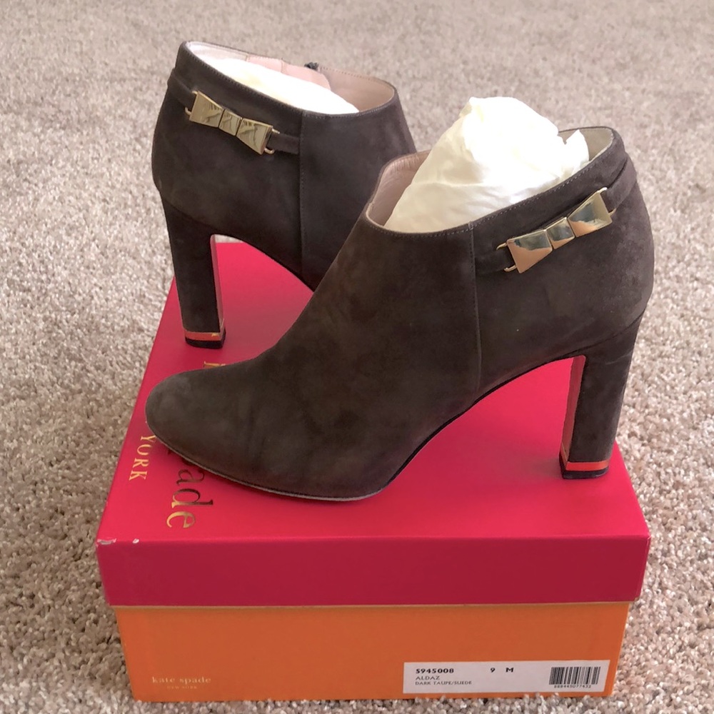 Kate Spade “Aldaz” Dark Taupe Suede Bootie